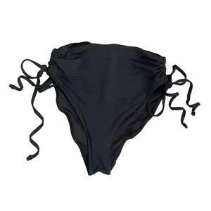 Black Brazilian High Waist Swimming Suit Bottoms Rutched SZ XS